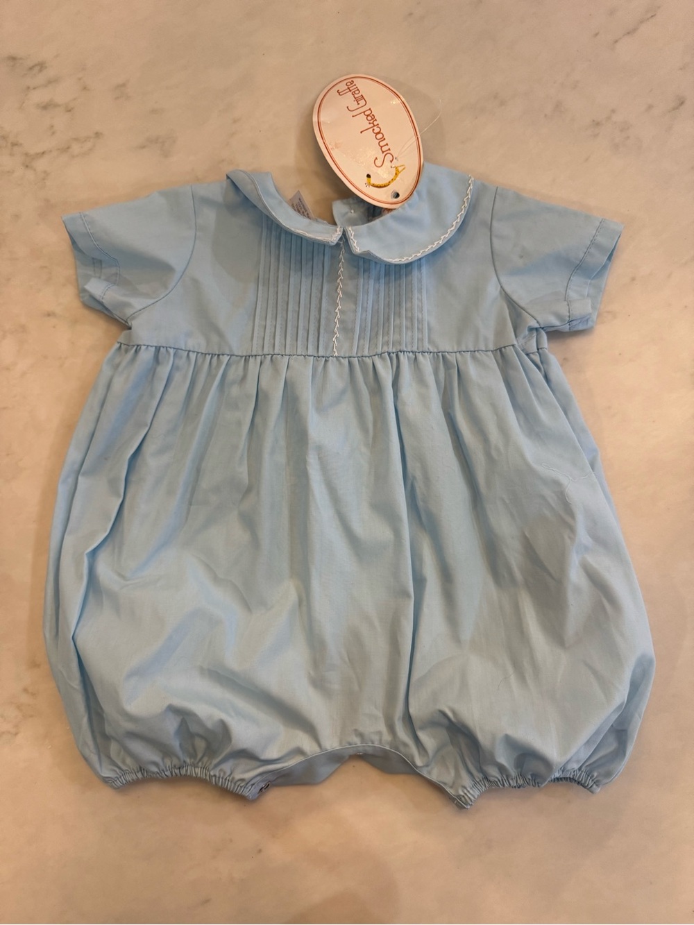 NWT Smocked Giraffe Classic Light Blue Baby Bubble Romper